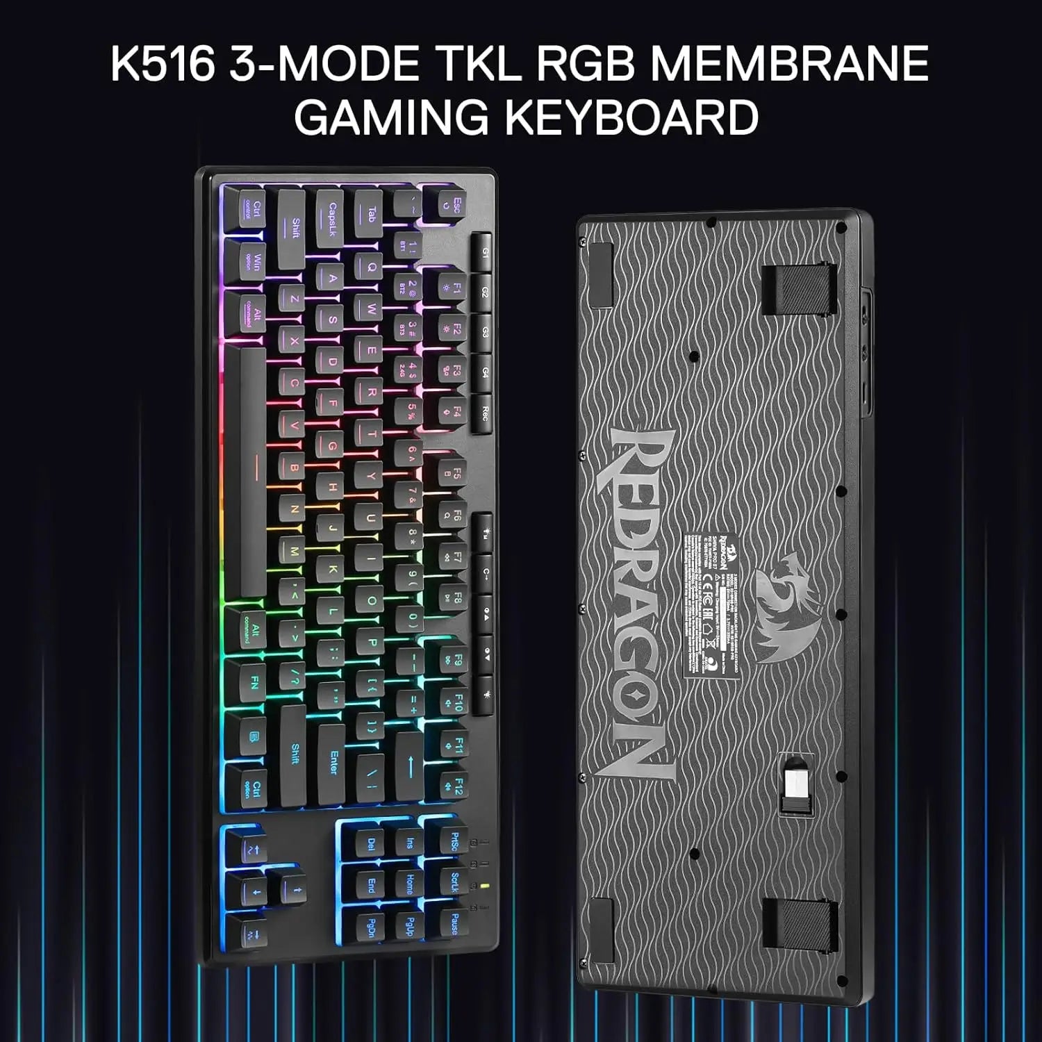 Redragon K516 PRO Shiva TKL RGB Wireless Membrane Gaming 87 Keys Mechanical-Feel Keyboard,Smooth Linear Switch