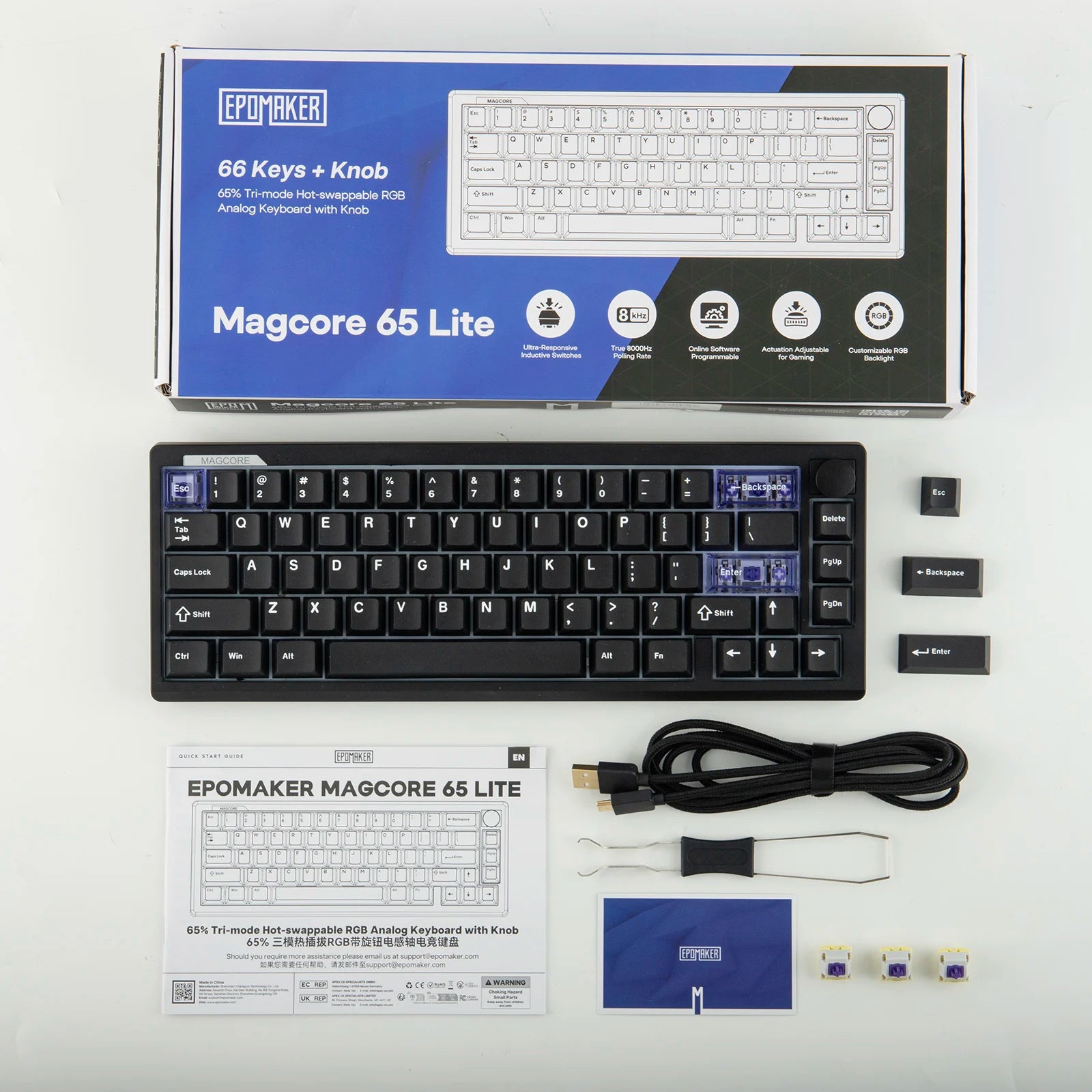 EPOMAKER Magcore65 Lite 65% US QWERTY Layout Wired/BT/2.4Ghz Wireless Mechanical Keyboard SOCD/DKS/MT 8K Polling RGB Backlit