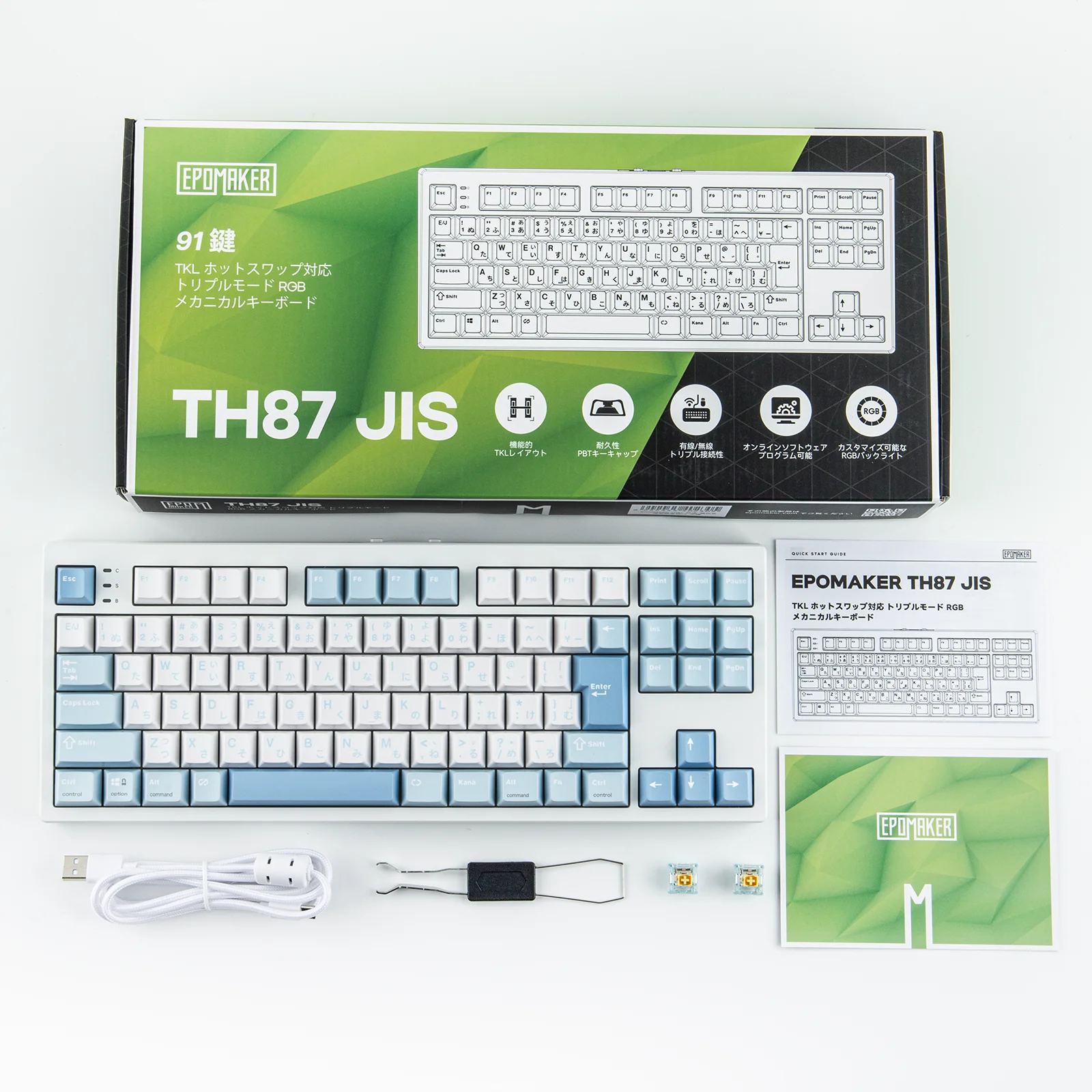 EPOMAKER TH87 JIS Japanese Version TKL Layout Wired/Bluetooth/2.4GHz Wireless Mechanical Keyboard 10000mAh Battery RGB Backlight