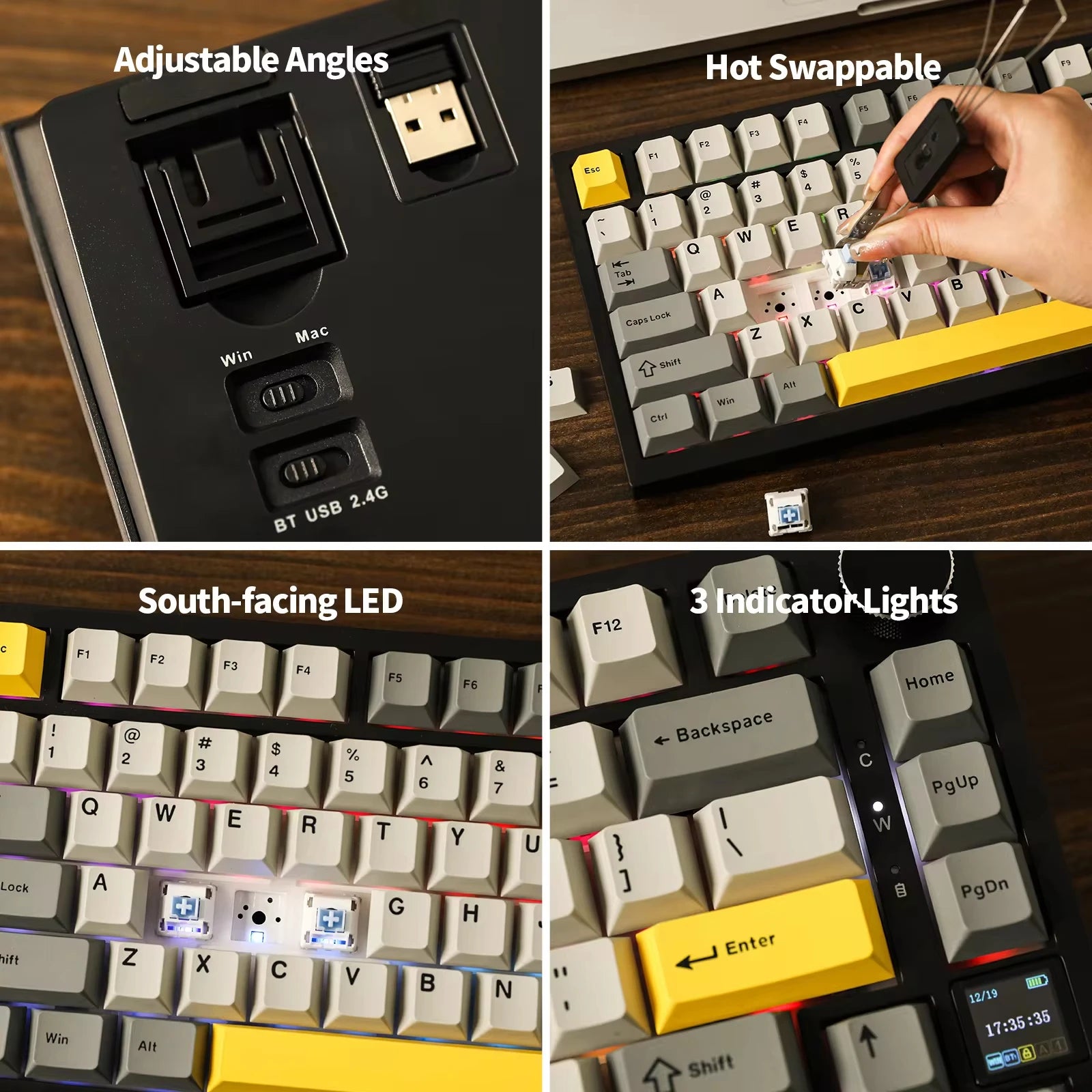 Ajazz AK820 Pro 75% Gasket-mounted Bluetooth 5.1/2.4G Wireless/Wired Mechanical Keyboard with TFT Screen for Mac/Win