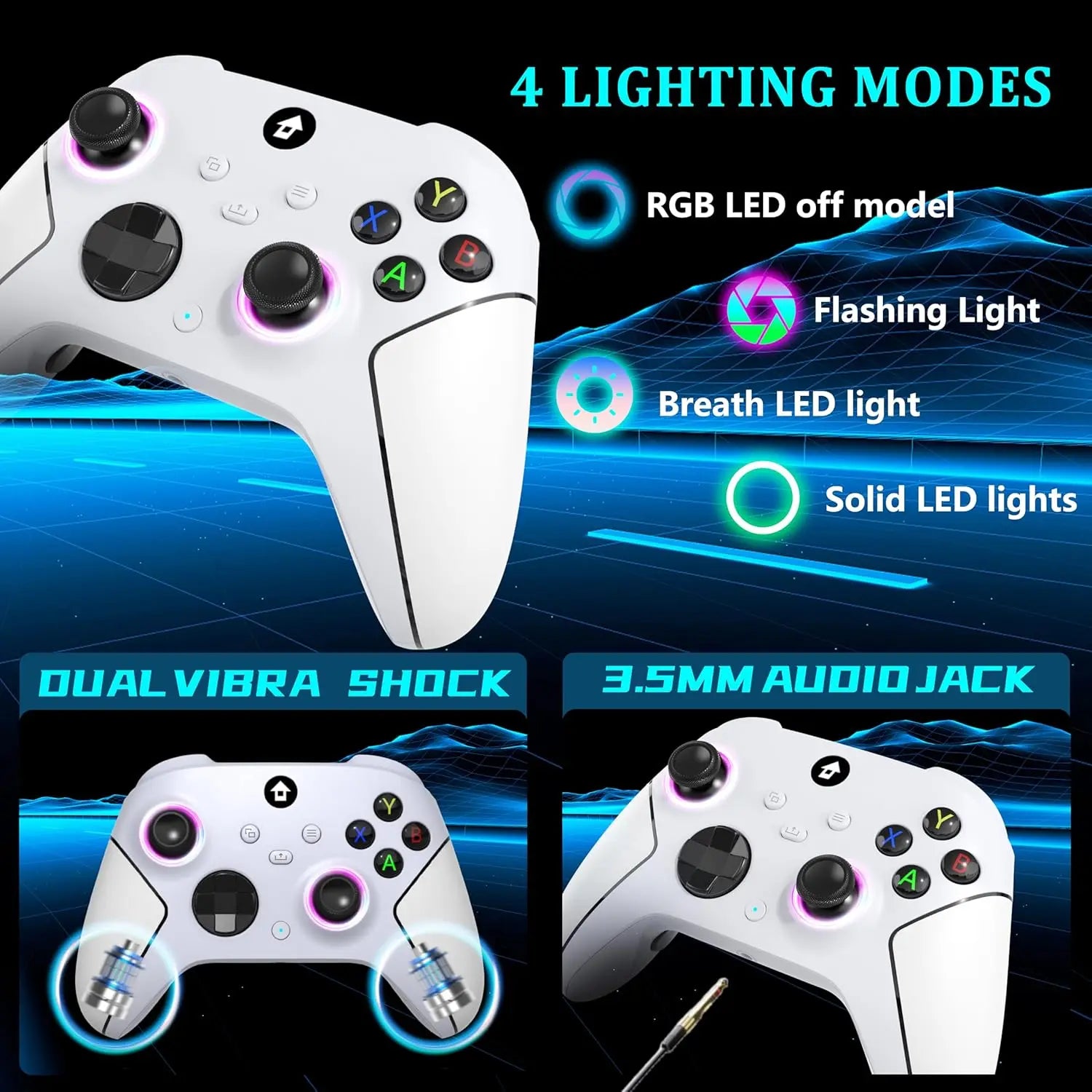 Upgraded 7 Colors RGB Wireless Controller XB023 for XBOX,Steam with Dual Vibration,Auto Turbo Function,2.4G Adapter&Programmable