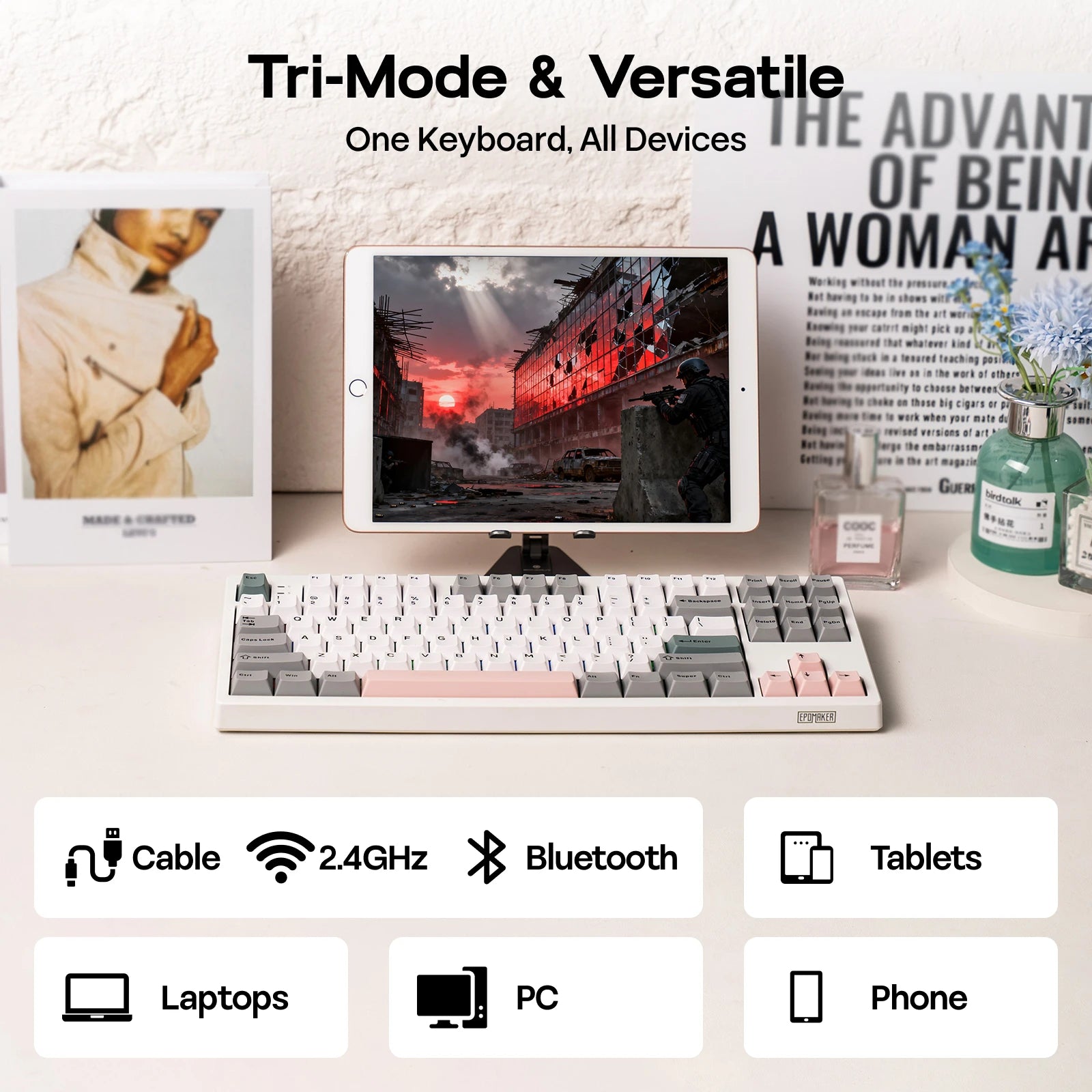 EPOMAKER TH87 TKL US ANSI Layout Gasket Wired/Bluetooth/2.4Ghz Wireless Mechanical Gaming Keyboard with 10000mAh Battery